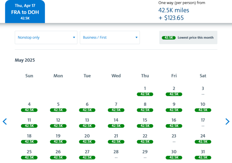Aadvantage Kalender Business Class Frankfurt Doha