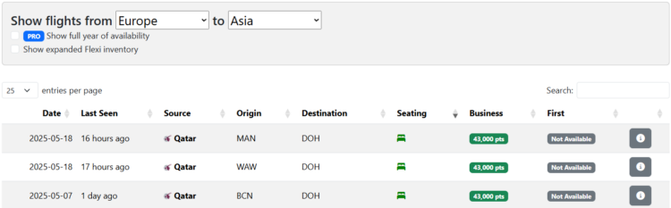 Seats Aero Verfuergbarkeiten Qsuites Europa Asien