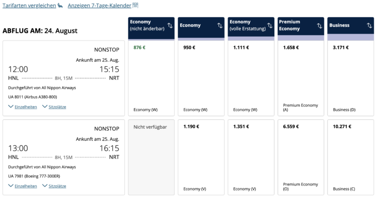 Ana Premium Economy Airbus A380 Preise United