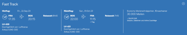 Lufthansa Meilenschnaeppchen Juni 2023 Economy Class Boston