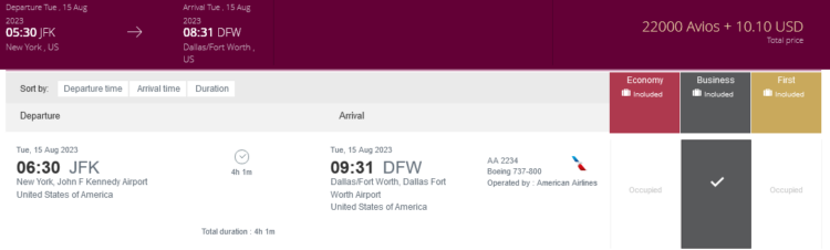 Privilege Club Praemienflug American Airlines Business Class New York Dallas