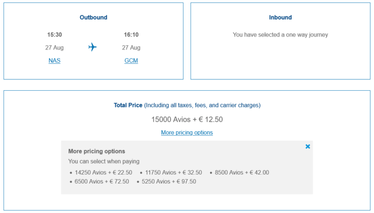 Executive Club Praemienflug British Airways Business Class Nassau Grand Cayman