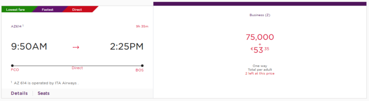 Praemienflug Virgin Atlantic Flying Club Ita Airways Rom Boston