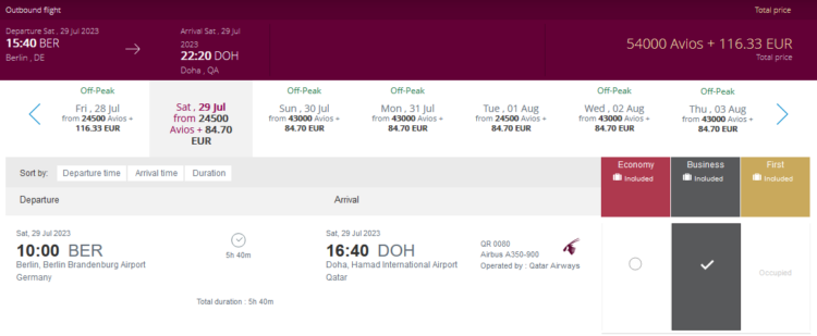 Privilege Club Praemienflug Qatar Airways Business Class Berlin Doha Peak