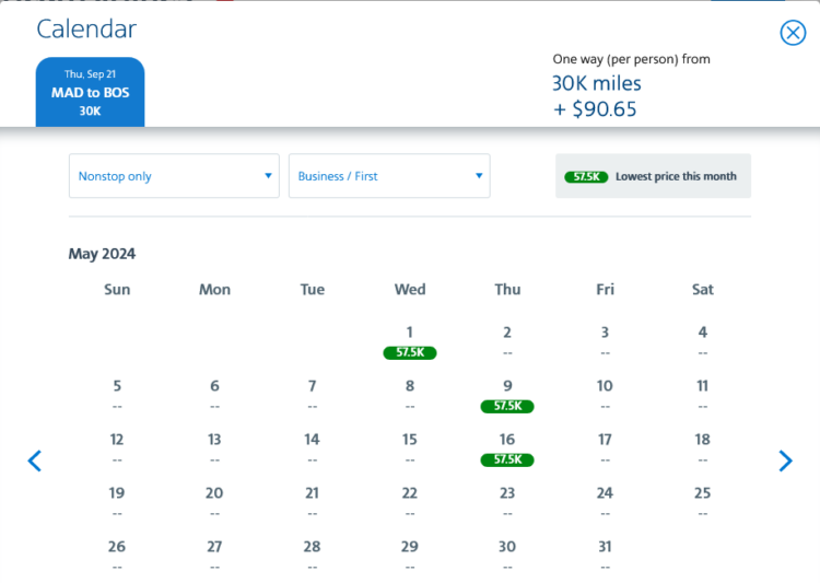 Aadvantage Kalender Iberia Business Class Madrid Boston