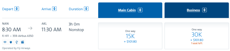 Aadvantage Praemienflug Fiji Airways Nadi Auckland