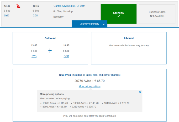 Executive Club Praemienflug Qantas Economy Class Sydney Jakarta
