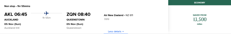 Krisflyer Praemienflug Air New Zealand Economy Class Auckland Queenstown