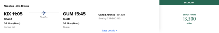 Krisflyer Praemienflug United Economy Class Osaka Guam