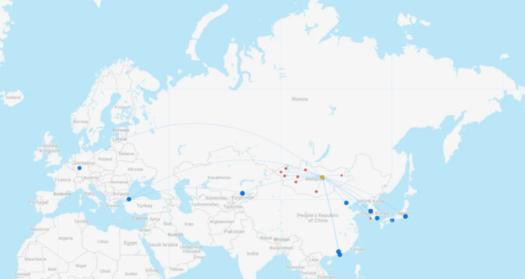 Miat Mongolian Airlines Streckennetz August 2023