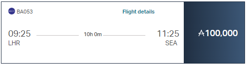 Asia Miles Praemienflug British Airways Airlines First Class London Seattle