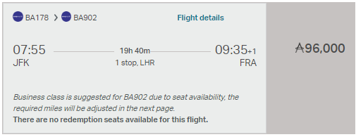 Asia Miles Praemienflug British Airways Airlines First Class New York London Frankfurt