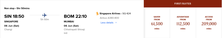 Krisflyer Praemienflug Singapore Airlines First Class Singapur Mumbai