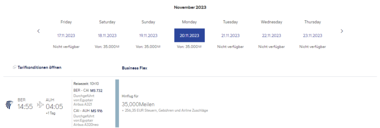 Miles And More Praemienflug Egyptair Business Class Abu Dhabi