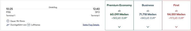 Miles And More Praemienflug Lufthansa First Class Frankfurt San Francisco