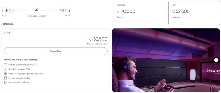Privilege Club Praemienflug Qatar Airways First Class Male Doha