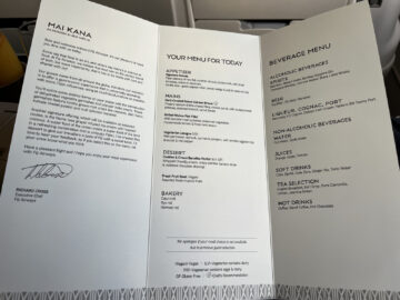 Fiji Airways Business Class Airbus A330 200 Nadi Sydney Menu 2