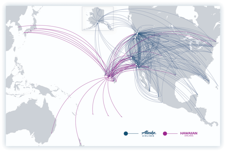 Streckennetz Alaska Airlines Hawaiian Airlines