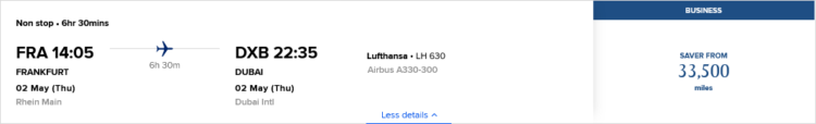 Krisflyer Praemienflug Lufthansa Business Class Frankfurt Dubai