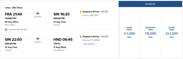 Krisflyer Praemienflug Singapore Airlines Business Class Frankfurt Singapur Tokio