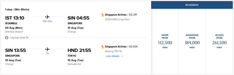 Krisflyer Praemienflug Singapore Airlines Business Class Istanbul Singapur Tokio