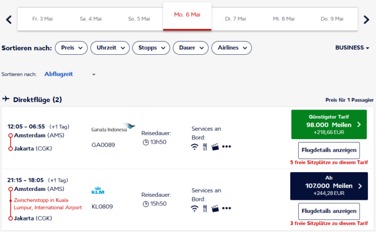 Flying Blue Praemienflug Garuda Indonesia Business Class Ams Jakarta