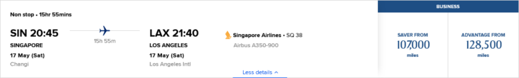 Krisflyer Praemienflug Singapore Airlines Business Class Singapur Los Angeles