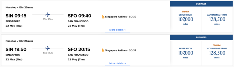 Krisflyer Praemienflug Singapore Airlines Business Class Singapur San Francisco