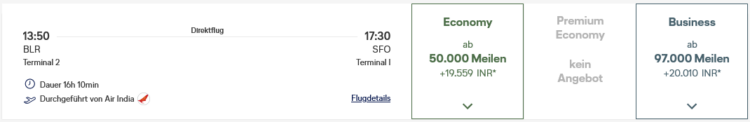 Miles And More Praemienflug Air India Business Class Bangalore San Francisco