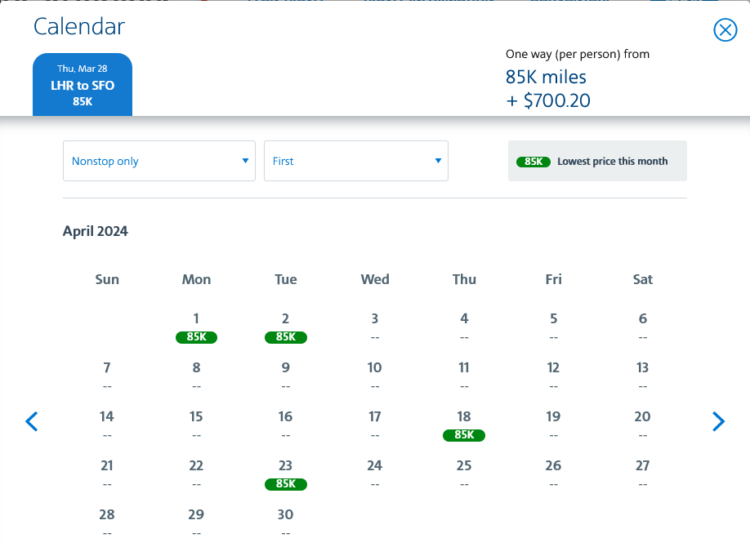 Aadvantage Kalender British Airways First Class Lhr Sfo