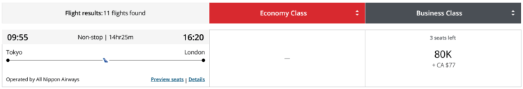 Aeroplan Praemienflug Ana Business Class Tokio London