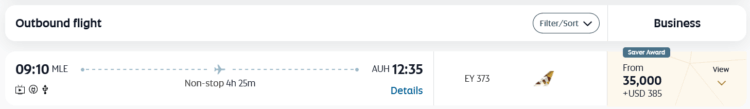 Etihad Guest Praemienflug Etihad Business Class Male Abu Dhabi