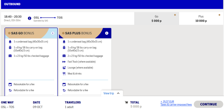 Eurobonus Praemienflug Sas Economy Class Oslo Tromso
