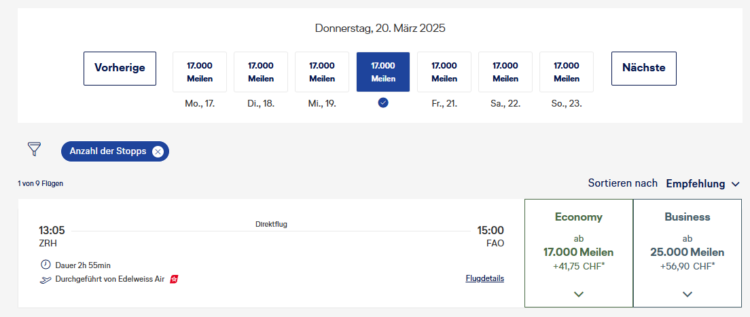 Miles And More Praemienflug Edelweiss A340 Zrh Fao