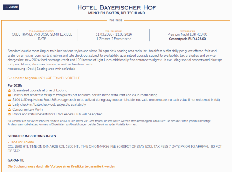 Moluxe Hotelsuche Buchungsuebersicht Bayerischer Hof