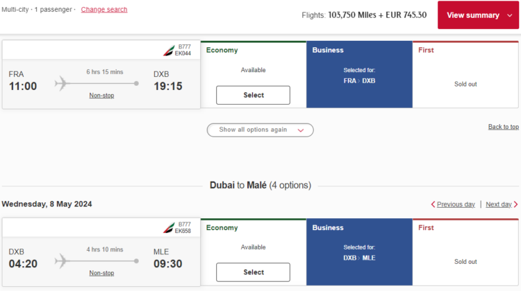 Skywards Praemienflug Mit Stopover Frankfurt Dubai Male