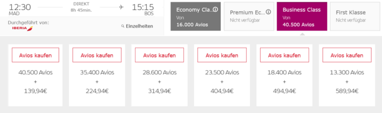 Iberia Plus Praemienflug Iberia Business Class Madrid Boston