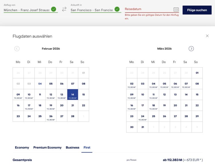 Miles And More Kalendersuche Muenchen San Francisco First Class