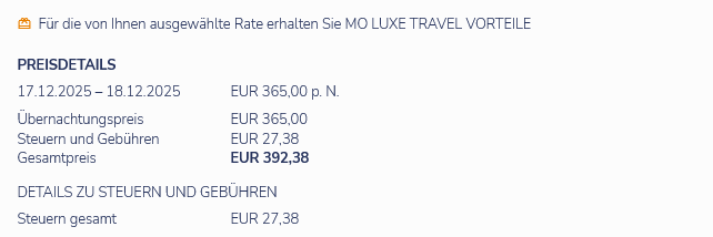 Moluxe Hotels Steuern Preisuebersicht