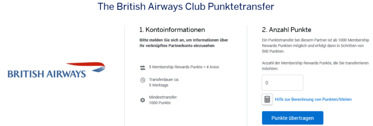 American Express Membership Rewards Transferpartner British Airways Club