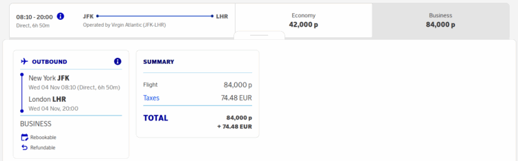 Eurobonus Praemienflug Virgin Atlantic Business Class New York London