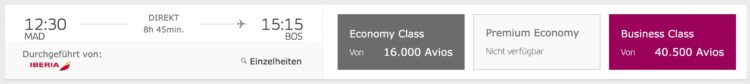 Iberia Club Praemienflug Iberia Business Class Madrid Boston