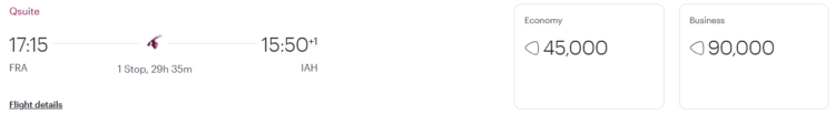 Privilege Club Praemienflug Qatar Airways Frankfurt Doha Houston