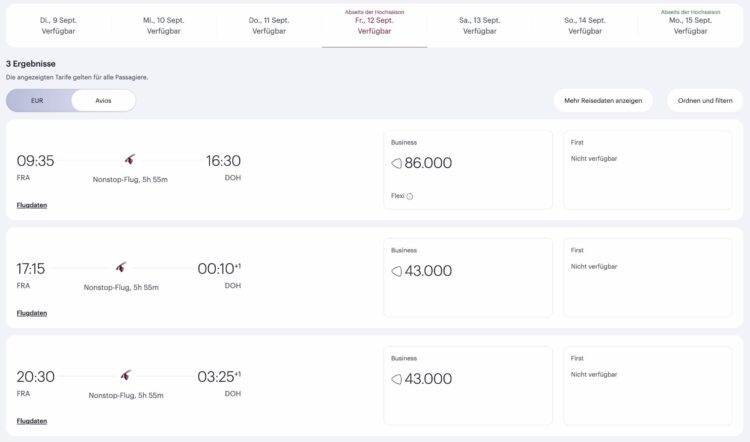 Qatar Airways Privilege Club Award Flight Finder Frankfurt Doha September 2025 Suchergebnisse