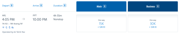 Aadvantage Praemienflug Air Tahiti Nui Business Class Auckland Papeete