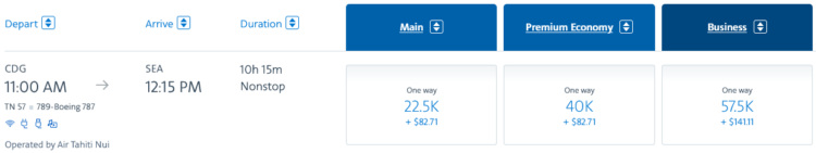 Aadvantage Praemienflug Air Tahiti Nui Business Class Paris Seattle