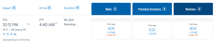 Aadvantage Praemienflug Air Tahiti Nui Business Class Seattle Papeete