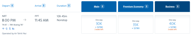 Aadvantage Praemienflug Air Tahiti Nui Business Class Tokio Papeete