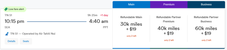 Mileage Plan Praemienflug Air Tahiti Nui Business Class Seattle Papeete