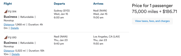 Mileage Plan Stopover Fiji Airways Sydney Nadi Los Angeles